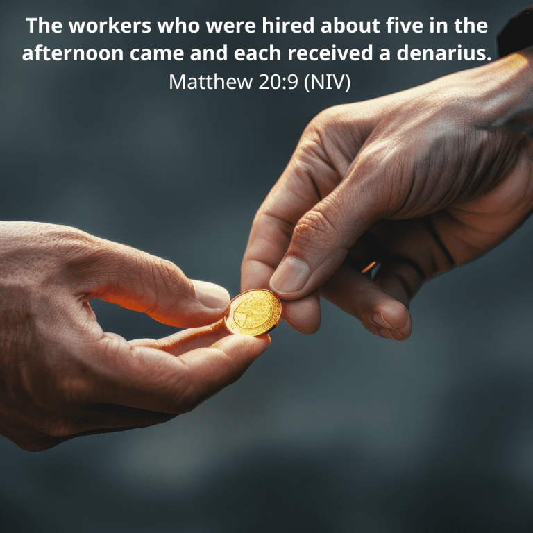 The workers who were hired about five in the afternoon came and each received a denarius. Matthew 209 (NIV)